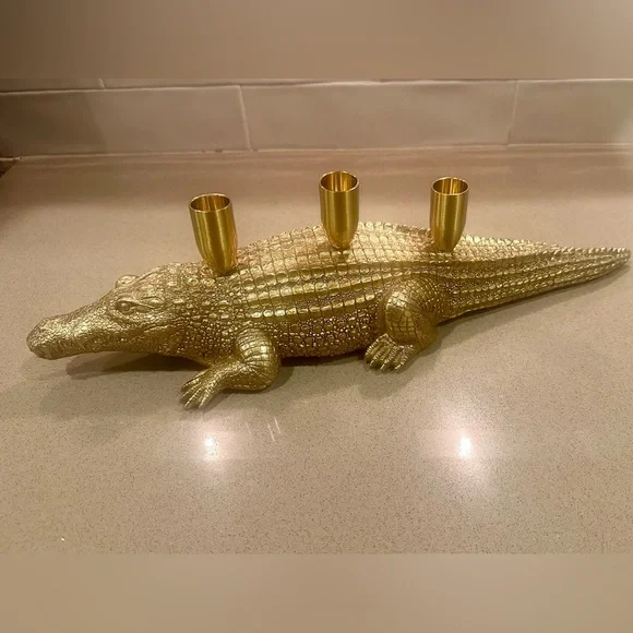 Gold Gator! Eclectic Resin Solid Candle Holder - Gold Finish - Picture 7 of 7